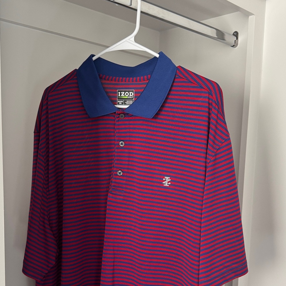 Izod Navy and Red Striped Golf Polo Shirt